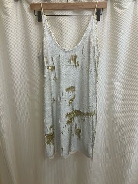 Free People White Slip Dress with Gold Sequin Accents
